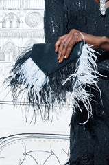 MIXED DECISIONS FEATHER CLUTCH