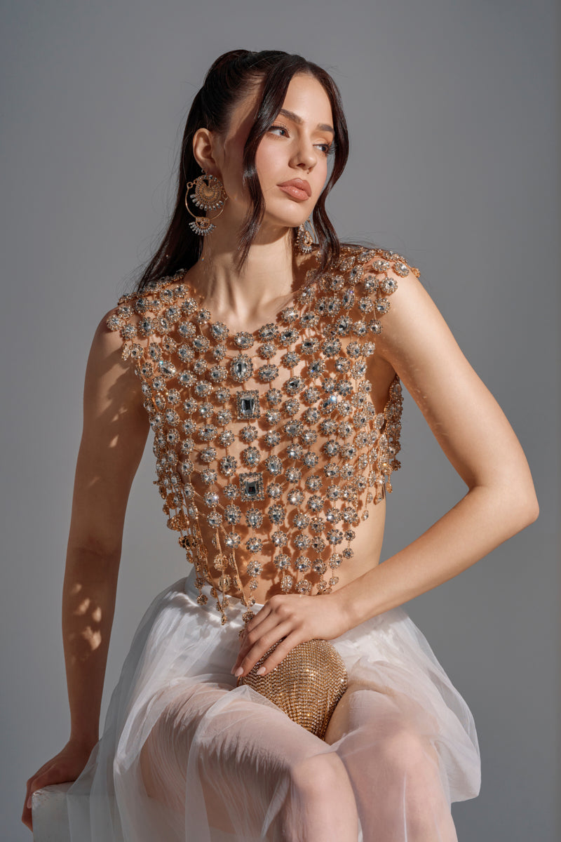 BEJEWELED GOLD SLEEVELESS TOP