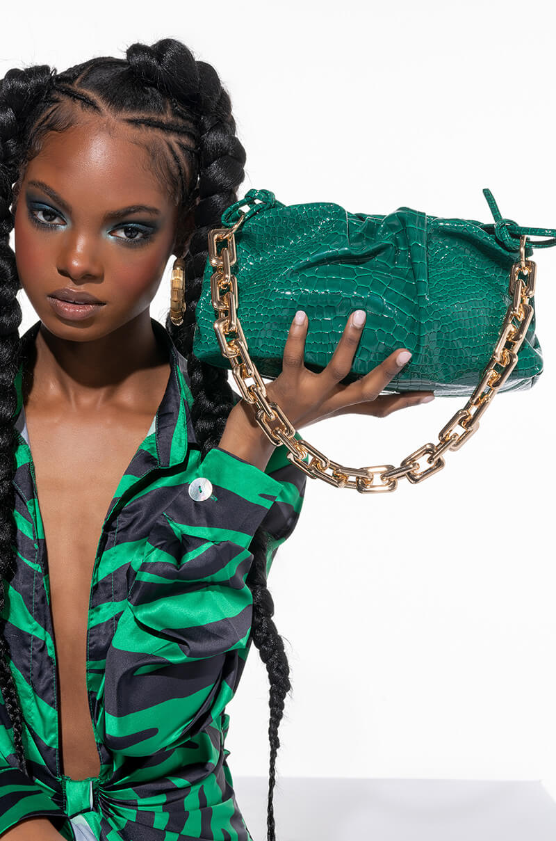 BINDI CROC GREEN BAGUETTE BAG
