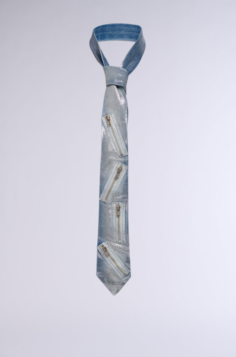 METAL MANIA METALLIC DENIM ZIPPER TIE