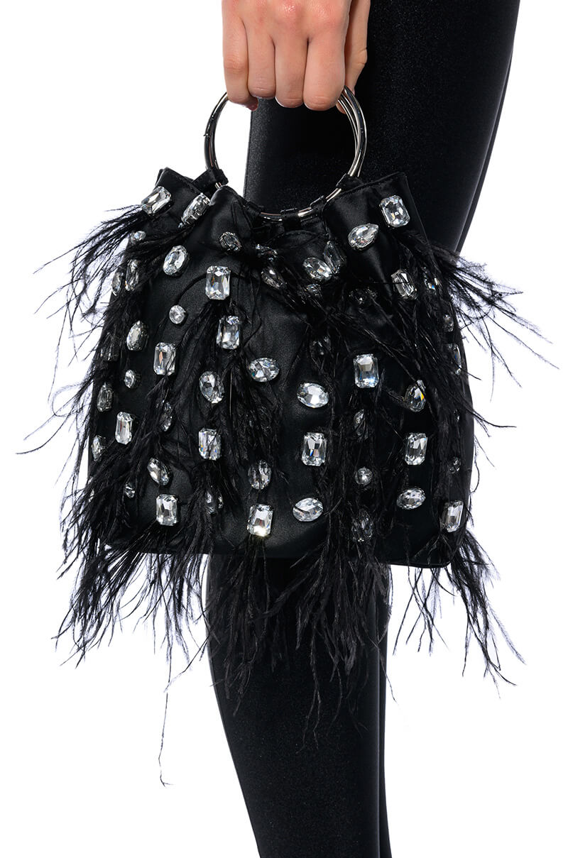 PHILIPPA EMBELISHED SATIN BAG IN BLACK