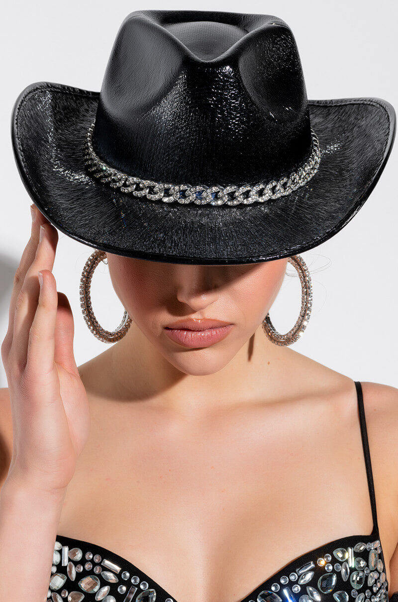 RIDE MY PONY PAVE CHAIN BLACK COWBOY HAT
