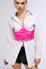 SATIN UNDERBUST CORSET BELT IN HOT PINK