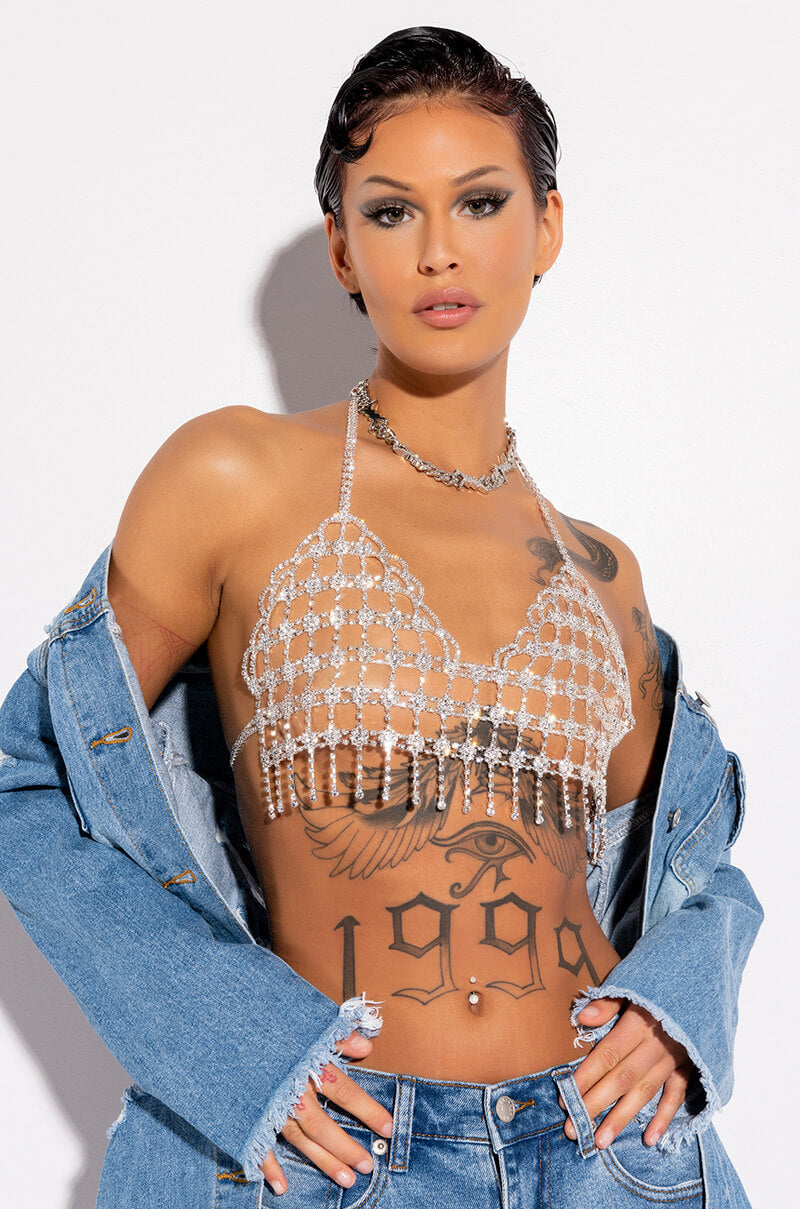 SHE'S A GODDESS RHINESTONE BRA