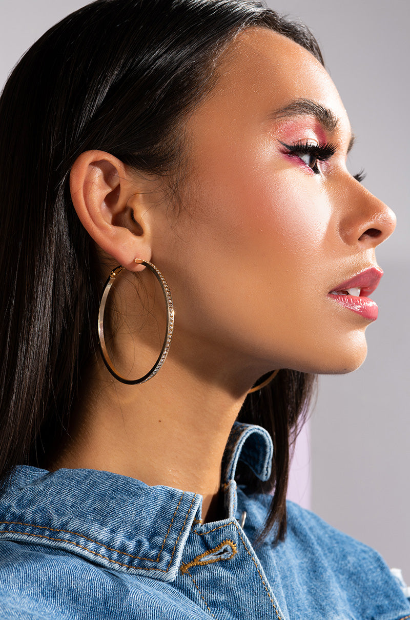 SHINY AF GOLD 60MM RHINESTONE HOOPS