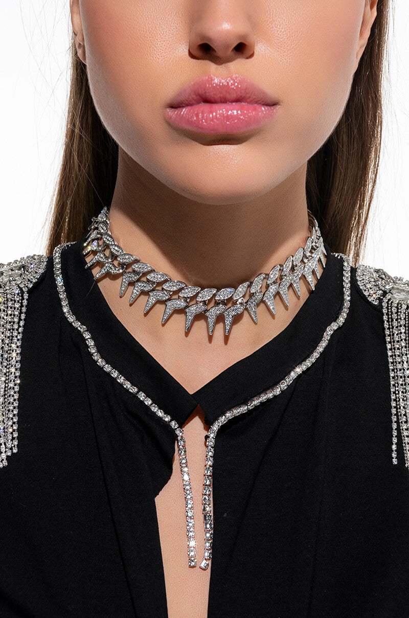 STAY AWAY RHINESTONE BARB WIRE CHOKER