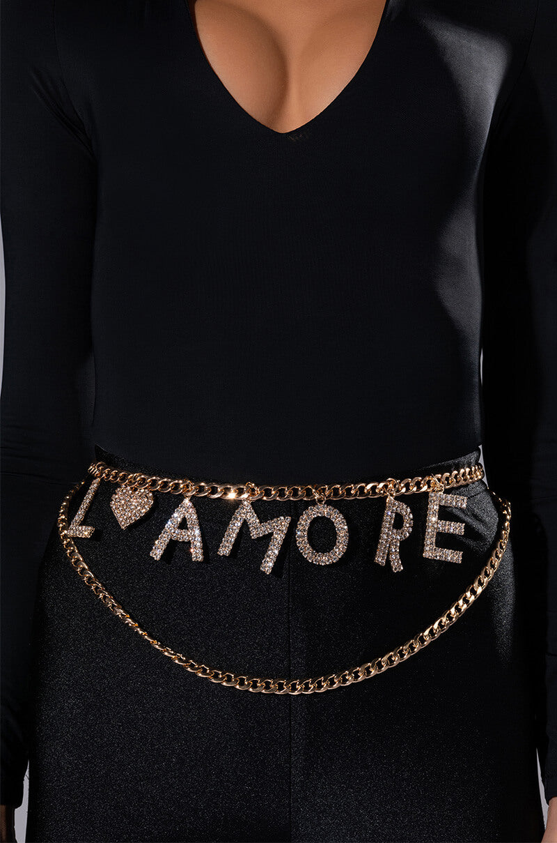 THAT'S AMORE RHINESTONE CHAIN BELT