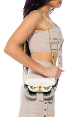 WORD TO THE WISE EMBELLISHED CROSSBODY BAG